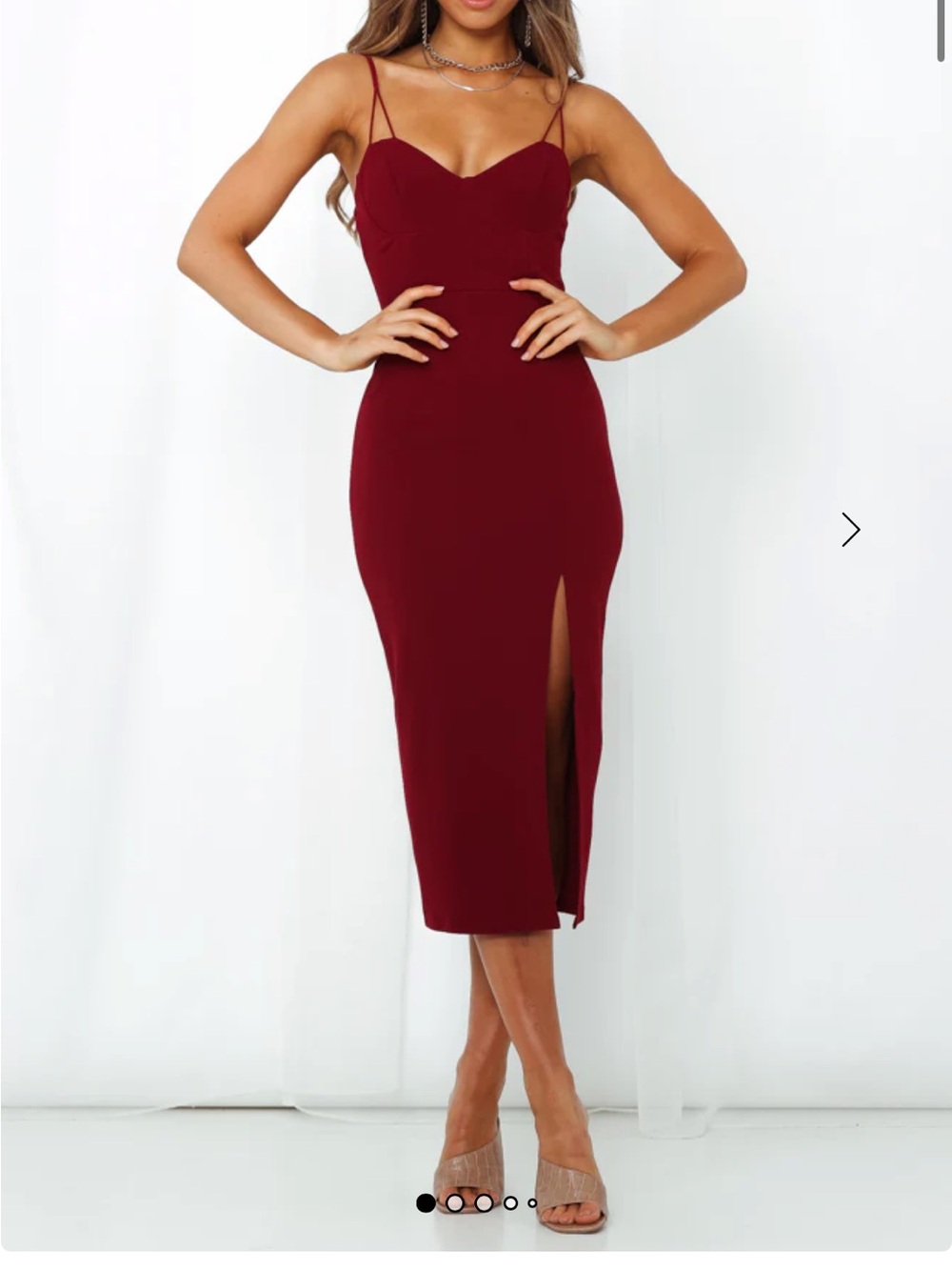 Hello Molly Women’s Burgundy Spaghetti-Strap Midi Dress